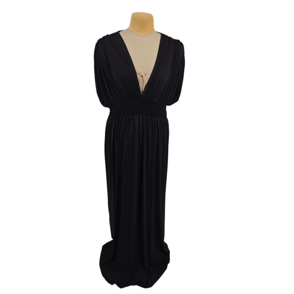 Emerald Maxi Dress Womens 3X Black Deep V Neck Stretch Evening Resort Lounge